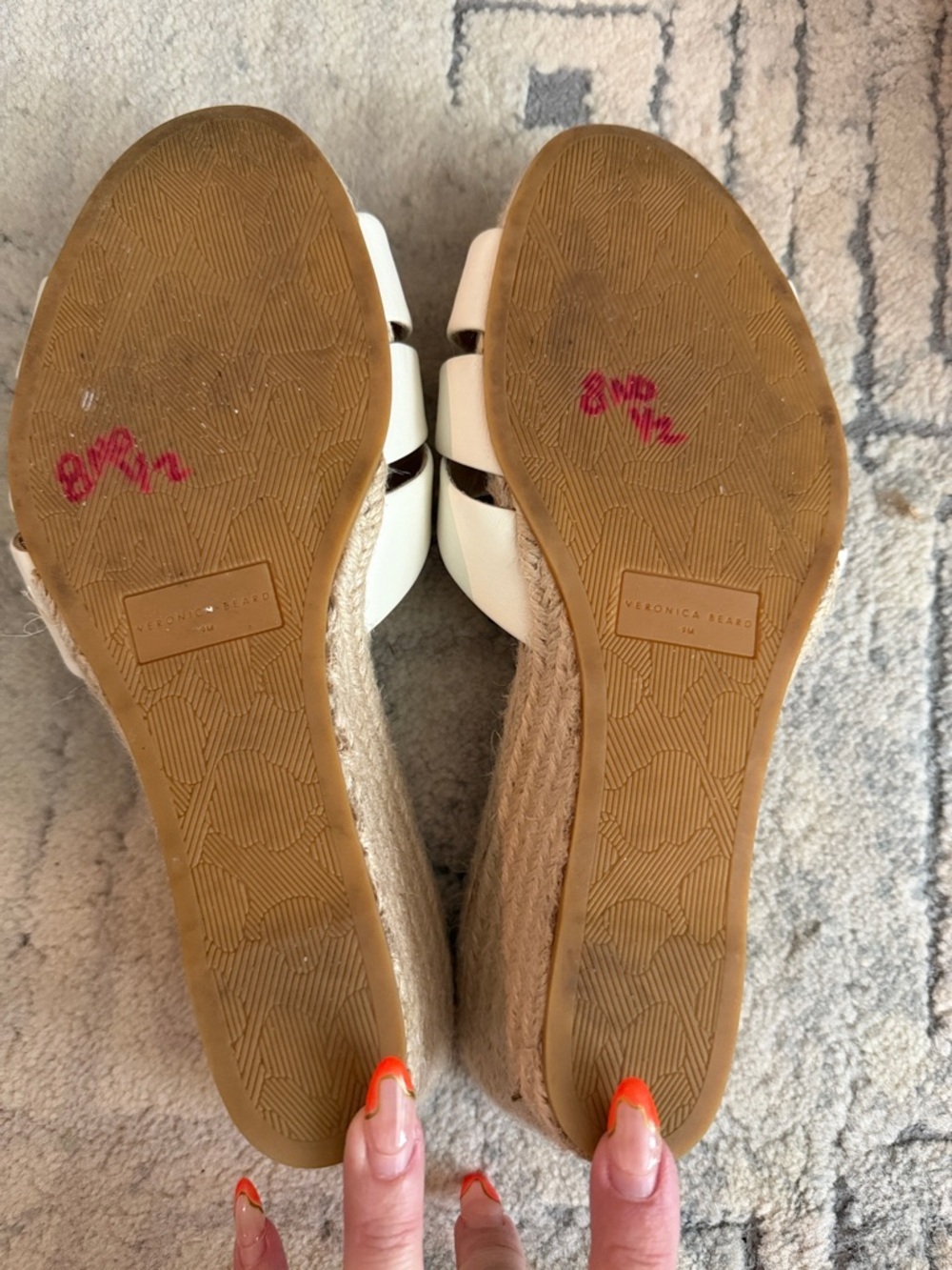 Veronica Beard Cream Leather Slip-On Mules with Tan Ring Detail - Picture 5 of 14